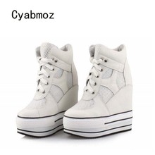 Cyabmoz sapatos femininos de plataforma, sapatos de salto alto de couro genuíno com parte superior grossa e cunha 2024 - compre barato