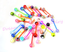 Acrylic Tongue Bar Ring Barbell Piercing Mixed Colors Logos Wholesale 100pcs lot bulk 14G 6mm ball Bars Fashiion Body Jewelry 2024 - buy cheap