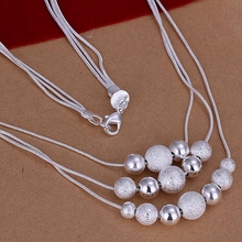Free shipping wholesale for women's silver plated necklace 925 fashion Silver jewelry Chain 3line&beads Necklace SN020 2024 - buy cheap