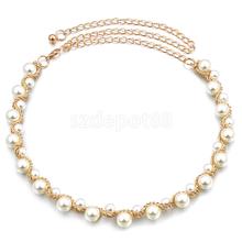 Elegant Women's Pearl Jewelry Metal Belly Waist Chain Belt Gold for Dress Decor 2024 - buy cheap