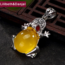 2019 Inlaid natural stone Chalcedony Toad Pendant 100% 925 Sterling Silver Women Necklace Pendant Jewelry natuursteen hanger P06 2024 - buy cheap
