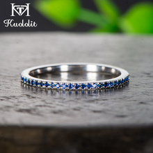 Kuololit-anillos de oro sólido Natural para mujer, gemas de zafiro, banda Eternity hecha a mano para novia, joyería fina de boda, 10K 2024 - compra barato