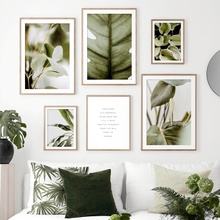 Green Plant Monstera Banana Leaf Quotes Wall Art Canvas Painting Nordic Posters And Prints Wall Pictures For Living Room Decor 2024 - buy cheap