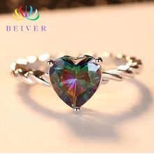 Beiver-anillos de boda con circonita en forma de corazón para mujer, Color oro blanco, arcoíris, estilo romántico, 2019 2024 - compra barato