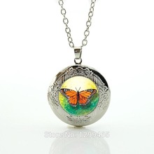 Cúpula de cristal con medallón colgante joyas, collar de mariposa, naranja, monarca, mariposas, entomologías, insectos, joyería de primavera N450 2024 - compra barato