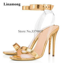 Summer Women New Fashion Open Toe One Strap Stiletto Thin Heel Sandals Gold Silver Black PVC Strap High Heel Sandals Party Shoes 2024 - buy cheap