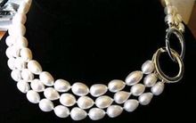 *****8-9mm TRIPLE STRANDS GENUINE AKOYA WHITE PEARL NECKLACE 17-19" AAA 2024 - buy cheap