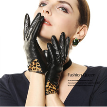 Fashion Leopard Wrist Bowknot Genuine Lambskin Glove Women Leather Gloves Winter Solid Warm Driving For Lady Freeshipping L100NQ 2024 - buy cheap