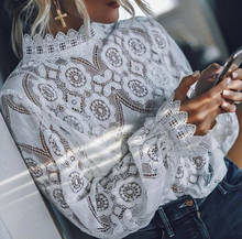 Women Lace T-shirts 2020 Autumn Fashion Lace Floral Tops Long Sleeve Lace T shirts Elegant Turtle Neck Casual Tops T-Shirt Top 2024 - buy cheap