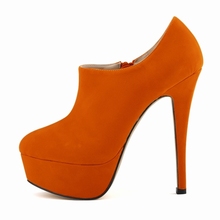 Женская обувь круглый носок туфли-лодочки на высоком каблуке Женская обувь; Европейская обувь для ночных клубов; Обувь из флока на платформе и каблуке-шпильке оранжевого цвета Цвет обувь Размеры; Большие размеры 35-42; NLK-C0009 2024 - купить недорого