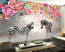 Beibehang Custom wallpaper beautiful zebra floral Nordic TV background walls wallpaper living room bedroom mural 3d wallpaper 2024 - buy cheap