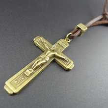 New Antique Handmade Long Leather Men Vintage Cross Men Women Pendants Necklaces Wholesale Jewelry 2024 - buy cheap