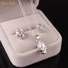 Jewelry Sets Trendy Gorgeous Fashion Skeleton Skull With Crystal Pendant Necklaces and Earrings For Woman Jewelry Gift 2024 - buy cheap