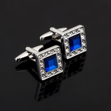 Luxury Jewelry Square Blue crystal Cufflink for Mens French Shirt Brand Cuff botton Wedding High Quality silvery Cufflinks 2024 - buy cheap
