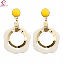 Kpop Big Name Round Gold Metal Acrylic Stud Earrings Women Trend Simple White Graceful Earring Korean Fashion Summer New Jewelry 2024 - buy cheap