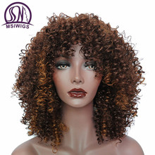 MSIWIGS Ombre Short Black Curly Wigs for Women Brown Synthetic Afro Wig with Bangs Heat Resistant Red Hair 2024 - buy cheap
