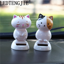 Ledtengjie ornamentos de decoração de carro, 1 peça de simulação de gato solar, cabeça de balanço de decoração de painel de instrumentos de carro 2024 - compre barato