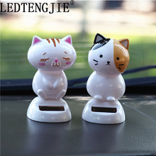 LEDTENGJIE Car Decoration Ornaments 1 Piece Simulation Cat Solar Swinging Head Car Interior Instrument Panel Decoration 2024 - buy cheap