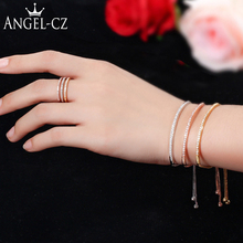 Angcz fashion branco rosa dourado zircônia ajustável, pulseira de corrente fina, conjunto de joias cz simples para mulheres, aj170 dropshipping 2024 - compre barato