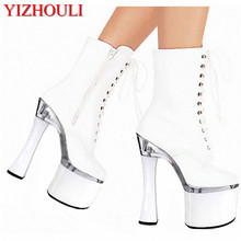 18cm High-Heeled Shoes The Bride Wedding Shoes Dinner Low Thick Heel Boots 7 Inch Round Toe Boots Formal Platform Dress Shoes 2024 - buy cheap