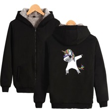 Dabbing Unicorn super warm coats and jackets cartoon zipper hoodies Thicken Fleece Jacket hoody coat streetwear plus size tops 2024 - buy cheap