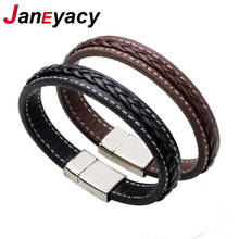 HOT Top Quality Genuine Leather Bracelet Men Stainless Steel Leather Braid Bracelet With Magnetic Buckle Clasp Man with bracelet 2024 - buy cheap