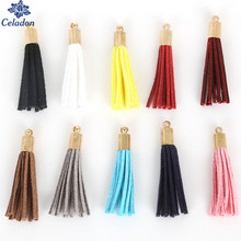 Hot Sale 35mm Height 10Pcs/lot Suede Tassel Charms For Keychain Cellphone Straps Jewelry Charms, Leather Tassels With Gold Caps 2024 - buy cheap