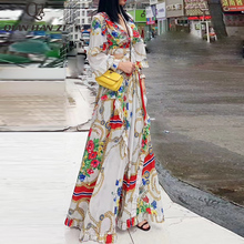 Qian Han Zi 2019 Designer runway Maxi dress Women Lantern Sleeve Sexy V-neck Print fashion Backless beach Bohemian long dress 2024 - buy cheap