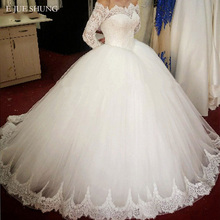 E JUE SHUNG/белые кружевные платья с аппликацией и открытыми плечами, свадебные платья с длинными рукавами для принцесс, платье для свадьбы 2024 - купить недорого