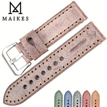Maikes pulseira de couro, marrom, vintage, relógio de pulso, 22mm 24mm, panerai 2024 - compre barato