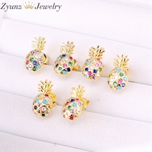 10Pairs, Gold Filled Pineapple Earrings CZ Micro Pave Fashion Trendy Colorful Fruit Shape Studs 2024 - buy cheap