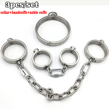 3pcs/Set Hand Ankle Cuffs Slave Collar Adult Games Stainless Steel Bondage Kit BDSM Tools Metal Handcuffs Sex Toys For Couples 2024 - buy cheap