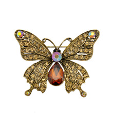 2" Vintage Style Antique Gold Plating Rhinestone Crystal Diamante Beautiful Butterfly Brooch Mother's Day Gifts 2024 - buy cheap