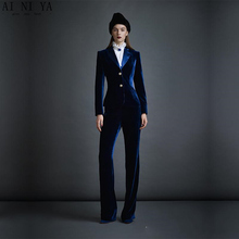 Dark Blue Velvet Women's Business Suits Formal Office Pant Suits Female Work Wear 2 Piece Sets Slim Fit Uniform Designs Blazers 2024 - buy cheap