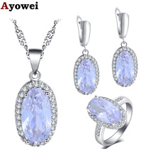 Ayowei White 925 Silver Zircon Designed for Women Silver Earrings Necklace Ring Jewelry Set Fashion Anniversary Gift JS816A 2024 - buy cheap