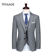 Mens Grey Formal Business 3 Piece Suit Groom Tuxedos Slim Fit Peak Lapel Wedding Men Suit Two Button Casual Prom Blazer 2024 - buy cheap