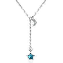 Blue Stars Moon Simple Sweet Small Fresh Silver Plated Jewelry Temperament Crystal Clavicle Chain Necklaces  XZN036 2024 - buy cheap