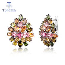 Natural Brazil tourmaline clasp earring 925 sterling silver fine jewelry multi-color gemstone flower design luxury Wedding gift 2024 - buy cheap