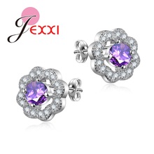 Charm Flower Hollow Design Stud For Ladies 925 Sterling Silver Fashion Earrings With Shiny Colorful Cubic Zirconia 2024 - buy cheap