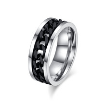 Free Laser Engrave 8mm Stainless Steel Spinner Wedding Rings with Black Chain Inlay 2024 - buy cheap