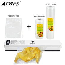 ATWFS вакуумный упаковщик, упаковочная машина, вакуумный упаковщик, в комплекте 15 упаковочных пакетов, рулоны для сохранения пищи 20 см + 12 см x 500 см 2024 - купить недорого