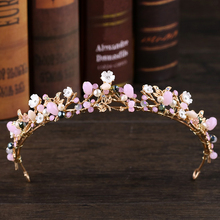 Vintage Gold Hair Jewelry Pink Rhinestone Flower Tiaras And Crown Handmade Bridal Princess Crown Women Wedding Hair Accessories 2024 - buy cheap