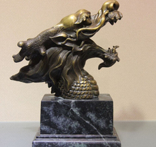 fast shipping USPS to USA S0602 Art Statue Pure Copper Bronze Marble Artwork Dragon Head Marble Base Sculpture 2024 - buy cheap