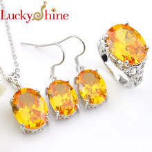 Luckyshine 3Pcs/Set Classic Rings Pendants Earrings Yellow Crystial Cubic Zirconia Silvers for Wedding Jewelry Sets Gifts NEW 2024 - buy cheap