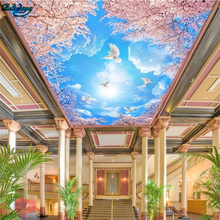 Beibehang-pintura decorativa grande personalizada, cielo azul, Nube Blanca, árbol de Sakura, Mural cenital 3D 2024 - compra barato
