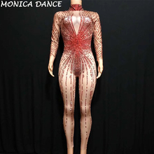 Women Sexy Stage Red Rhinestones Rompers Costume Bling Jumpsuit Women's Nightclub Birthday Celebrate Wear Female Singer Jumpsuit 2024 - buy cheap