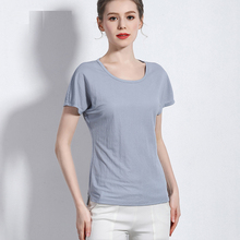 Camiseta informal de lino y algodón con cuello redondo para Mujer, blusa lisa de manga corta, camisetas ajustadas, ropa de calle para Mujer 2019 2024 - compra barato
