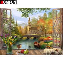 HOMFUN-pintura de diamante 5D DIY "paisaje de ventana", bordado 3D, regalo de punto de Cruz, decoración del hogar, A08255 2024 - compra barato