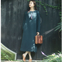 Shimano wlinho vestido solto, vestido de linho para primavera e outono, vestido de algodão longo com botões e bordado, em cor contrastante, s658, 2020 2024 - compre barato