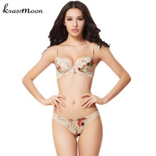 2018 Women intimates Floral Lace Bra Set,Elegant Push Up Bra Brief Sets Underwear Brassiere Sexy Seamless Bras Thong Set BS255 2024 - buy cheap
